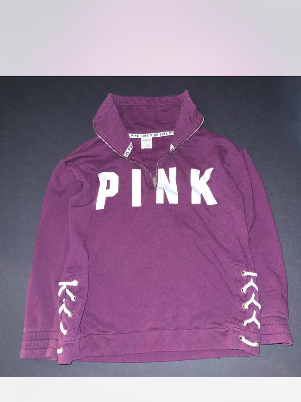 PINK Victoria's Secret Plum Half-Zip Pullover with White Logo